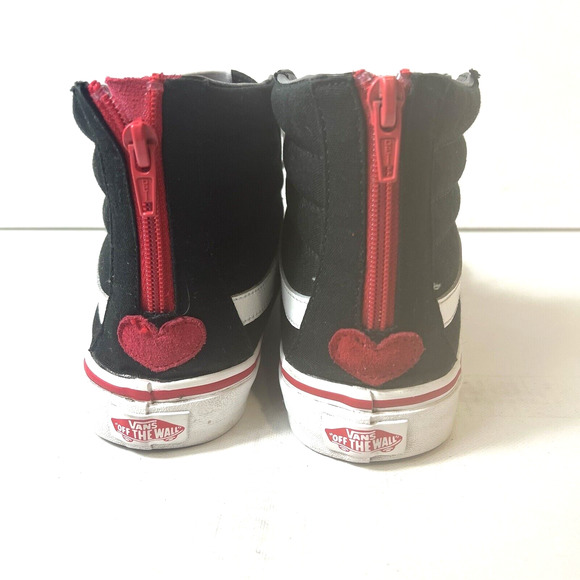 Vans SK8-Hi Sneakers Skate Women's 8.5 Lace Up Mens 7 Black Red Canvas Zip Heart - Picture 10 of 12